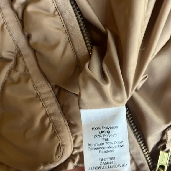 J.Crew | Quilted Down Filled Puffer Vest Tan Gold Buttons Size Small Cozy