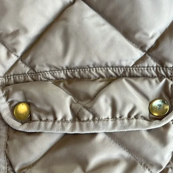 J.Crew | Quilted Down Filled Puffer Vest Tan Gold Buttons Size Small Cozy