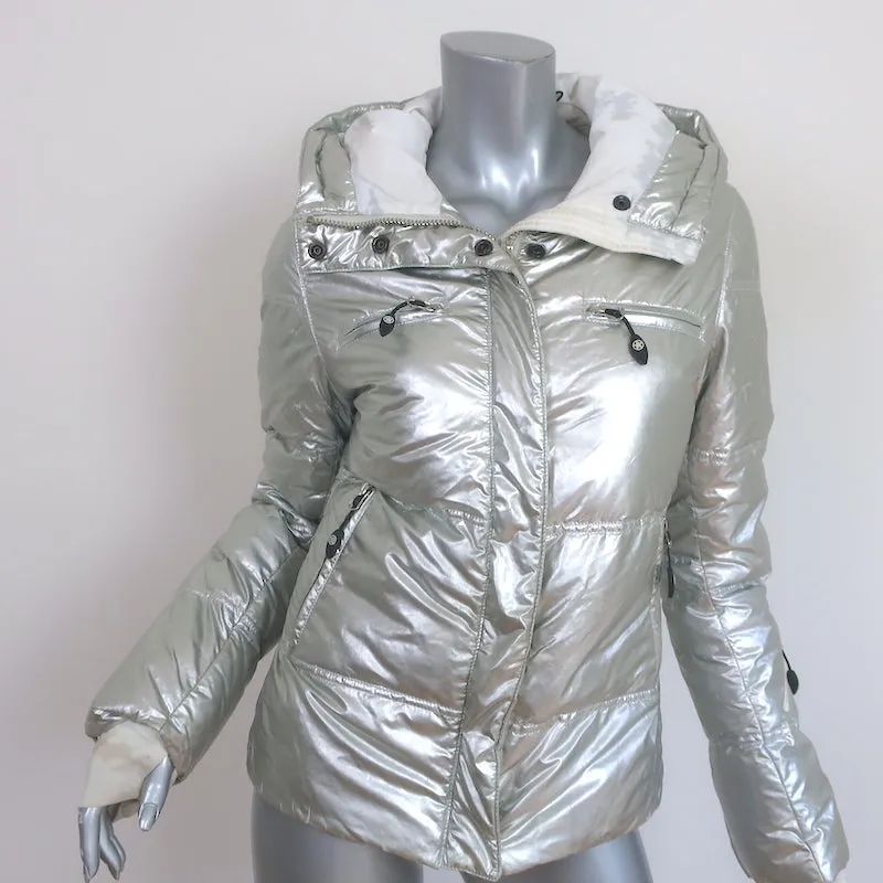 Jet Set Hooded Down Puffer Jacket Silver Size 1