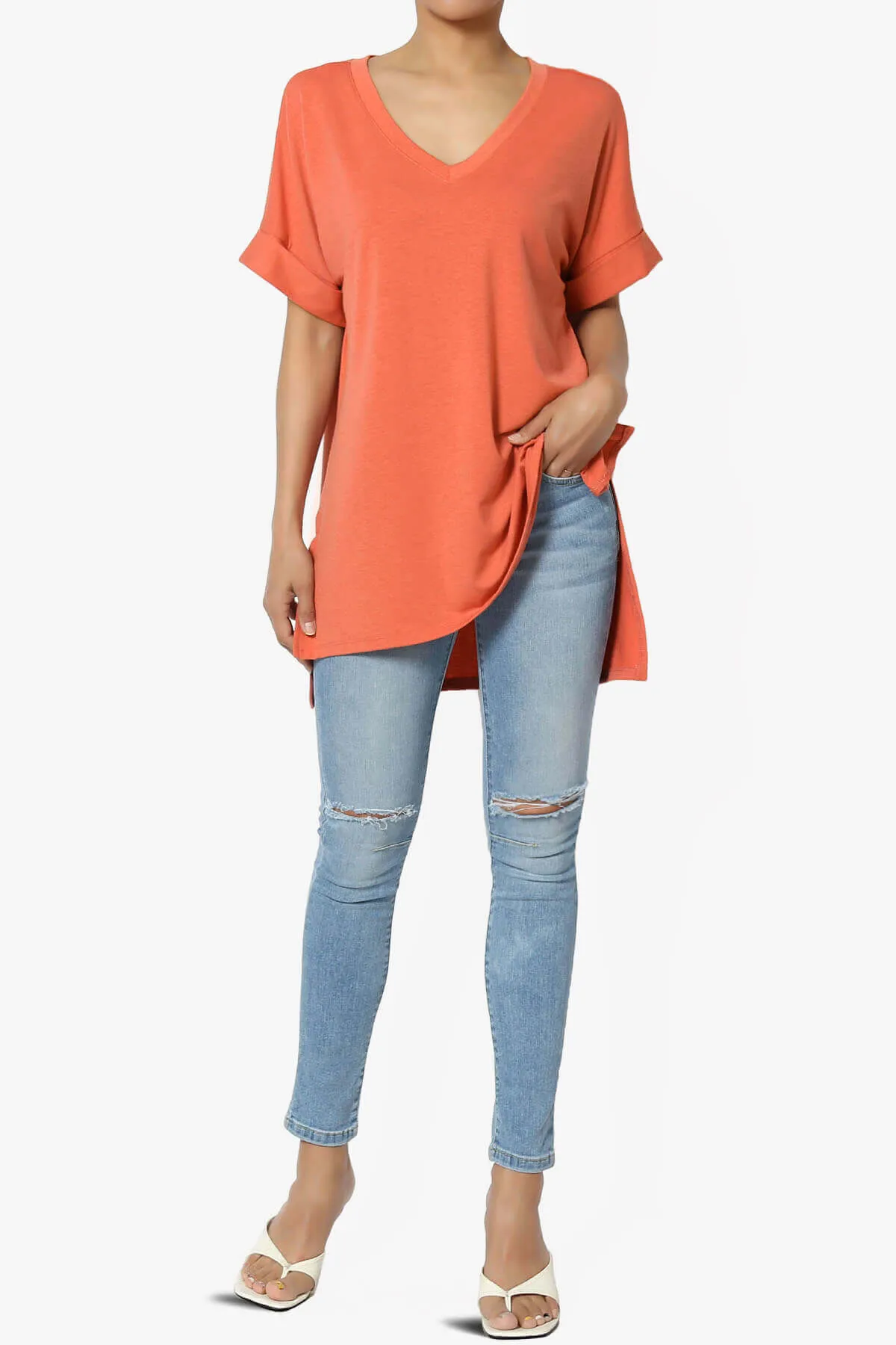 Jigott Distressed Knee Dart Washed Skinny Jeans in Light Blue