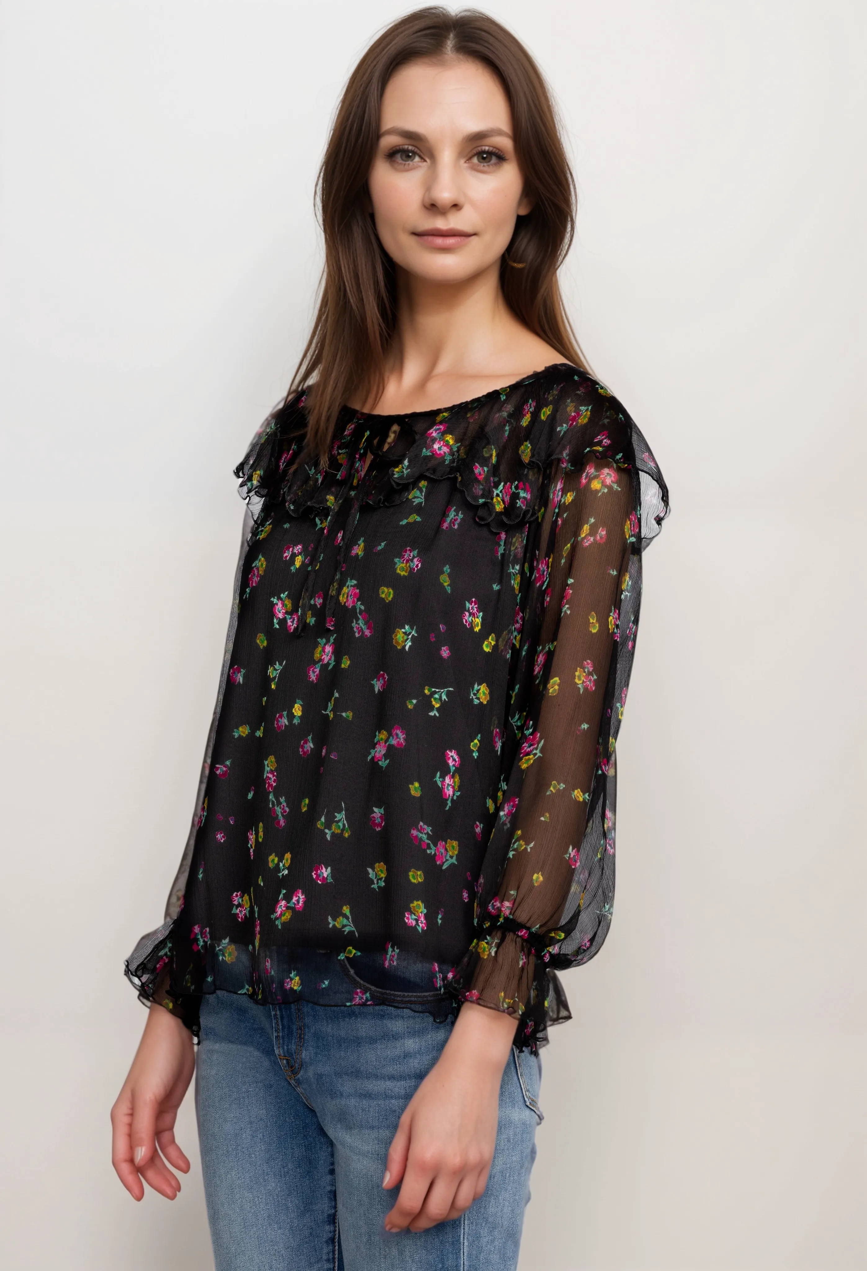 Johnny Was Jade Love Fernanda Peasant Silk Floral Blouse L18523 Boho Chic