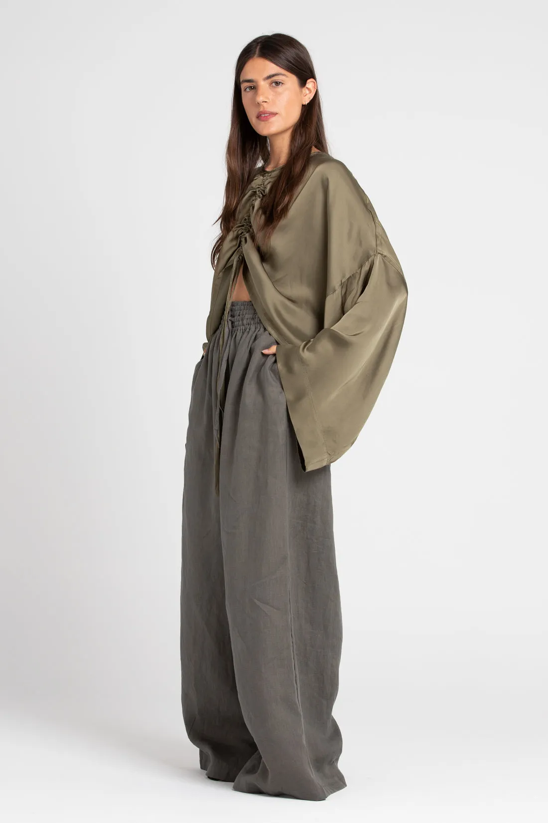 Jonathan Wide Leg Linen Pant Smoke