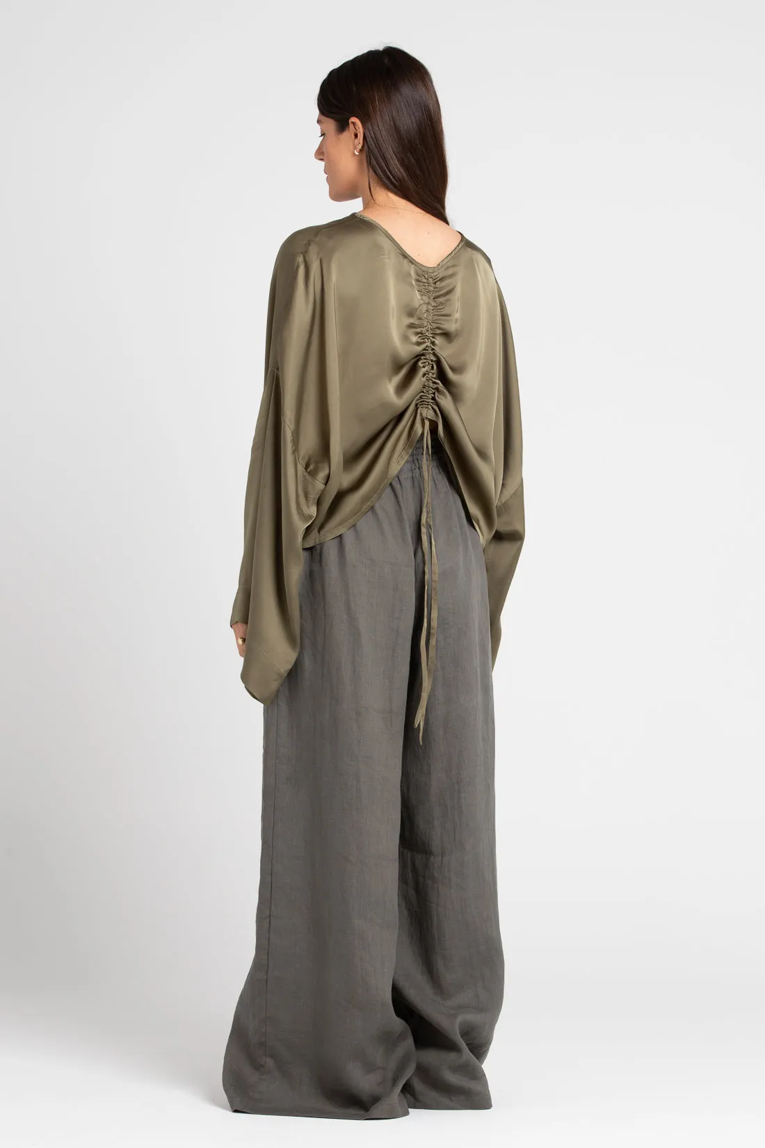 Jonathan Wide Leg Linen Pant Smoke