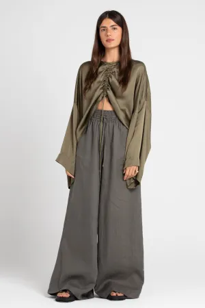 Jonathan Wide Leg Linen Pant Smoke