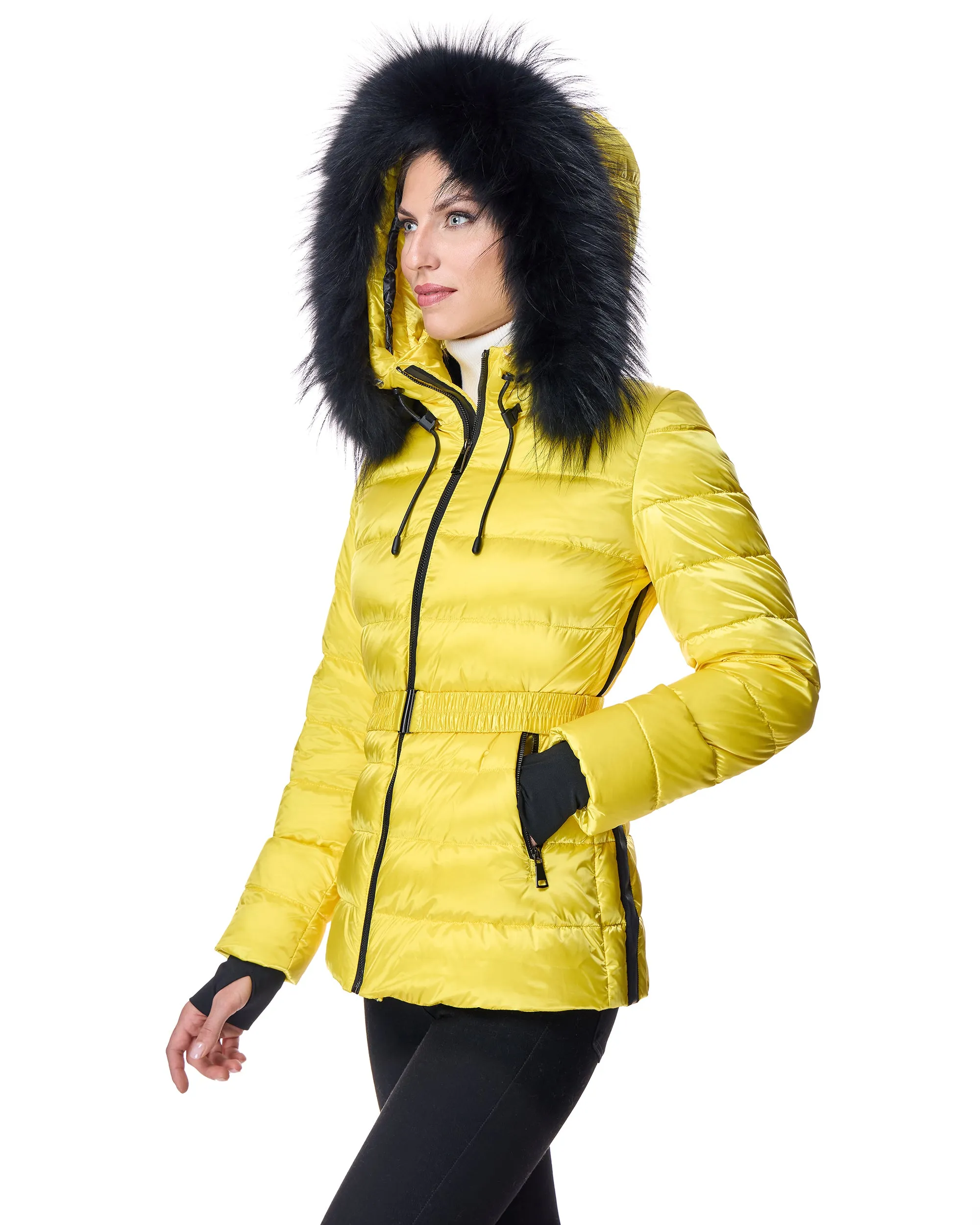 Julia & Stella Nylon Puffer Jacket with Raccoon Trimmed Hood