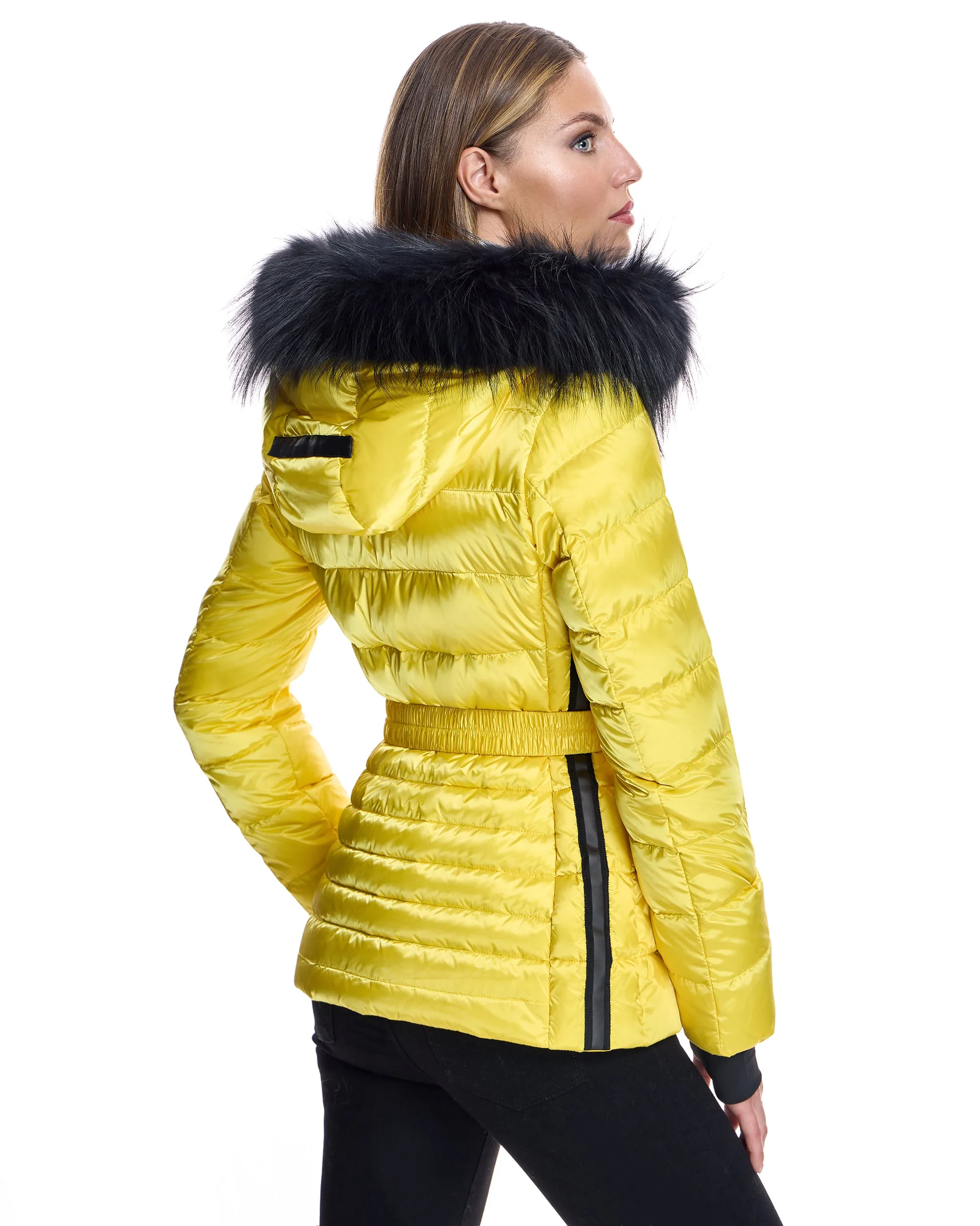Julia & Stella Nylon Puffer Jacket with Raccoon Trimmed Hood