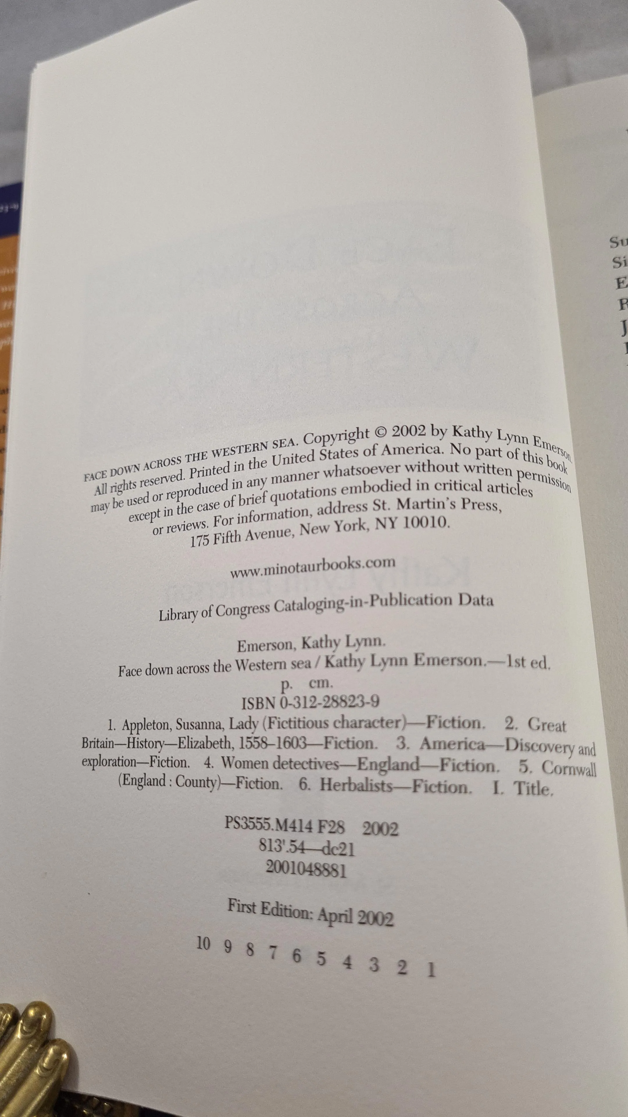 Kathy Lynn Emerson - Face Down Across The Western Sea, St Martin's, 2001, First Editions