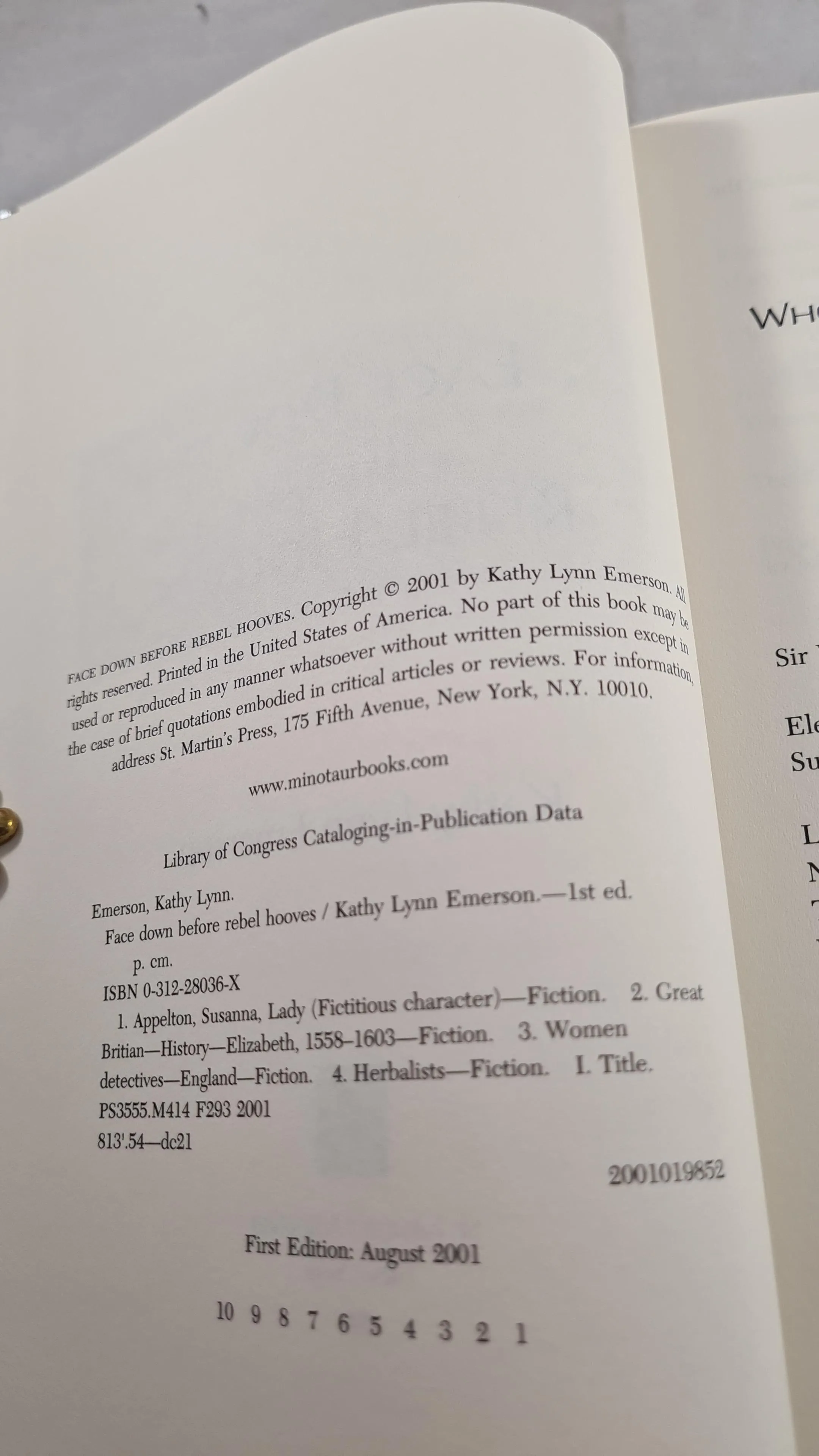 Kathy Lynn Emerson - Face Down Across The Western Sea, St Martin's, 2001, First Editions