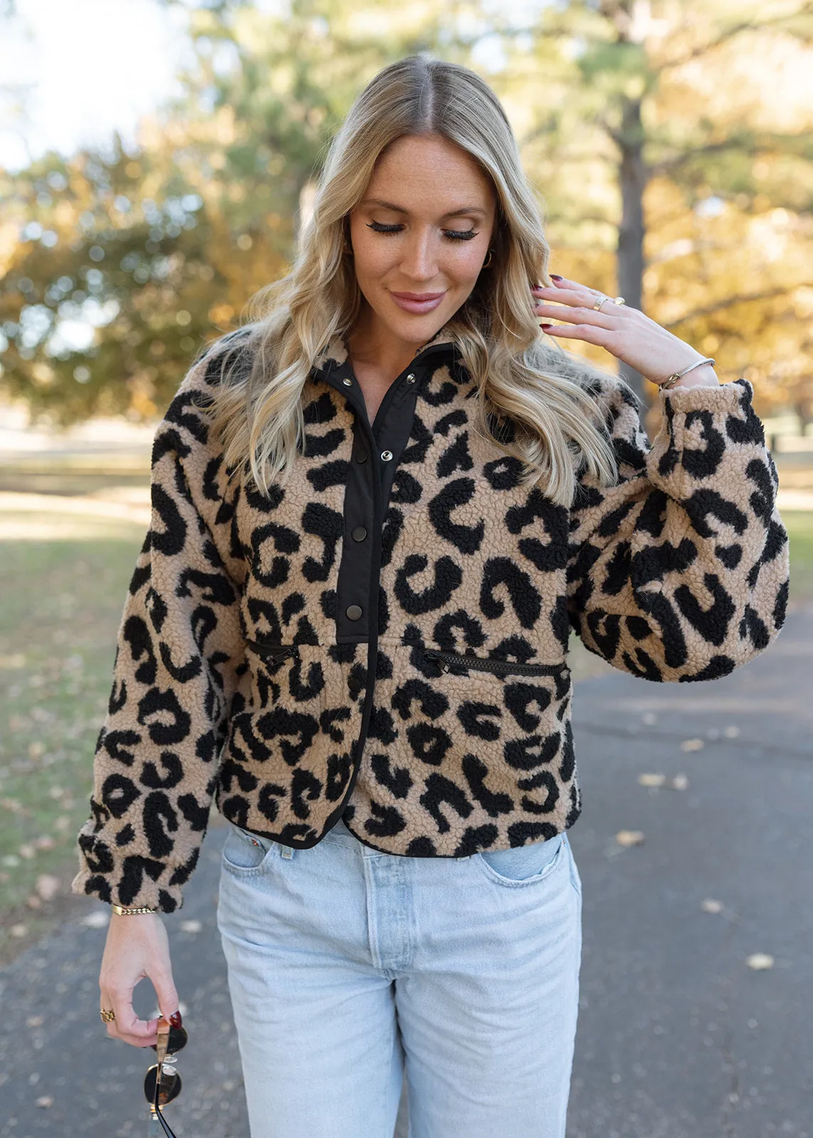 Kenzie Leopard Pattern Sherpa Jacket