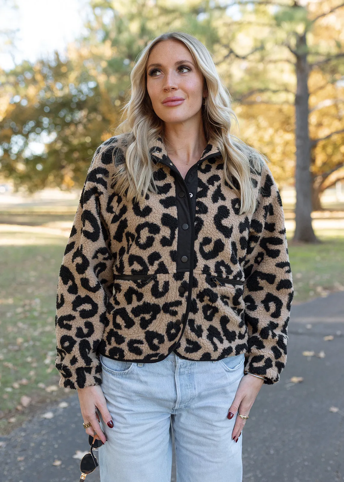 Kenzie Leopard Pattern Sherpa Jacket