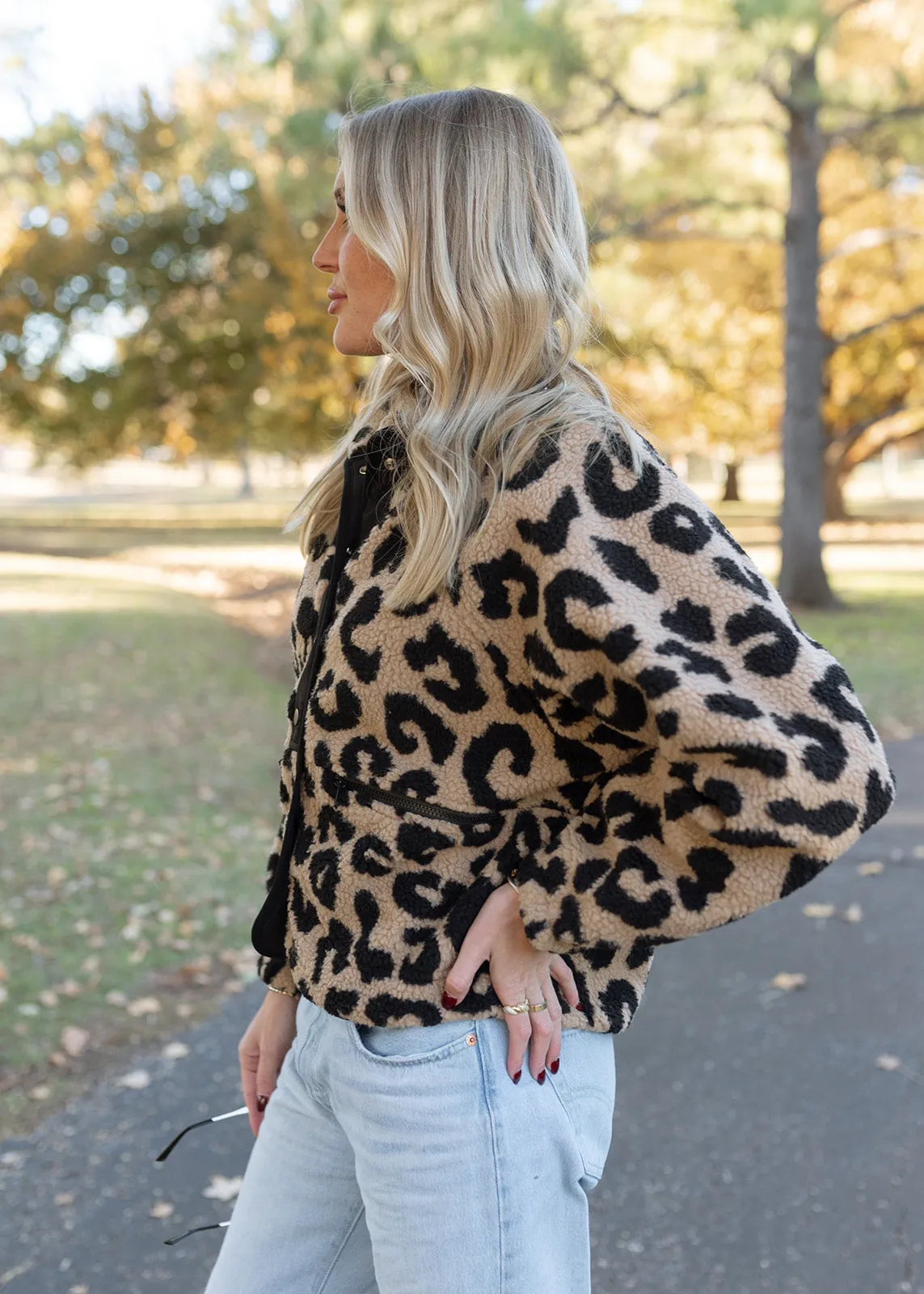 Kenzie Leopard Pattern Sherpa Jacket