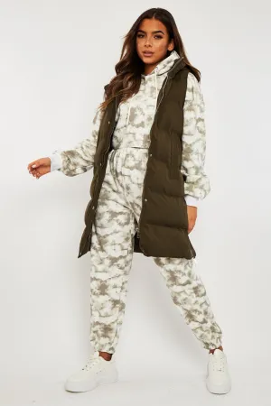 Khaki Side Zip Long Sleeveless Puffer Coat - Priyah
