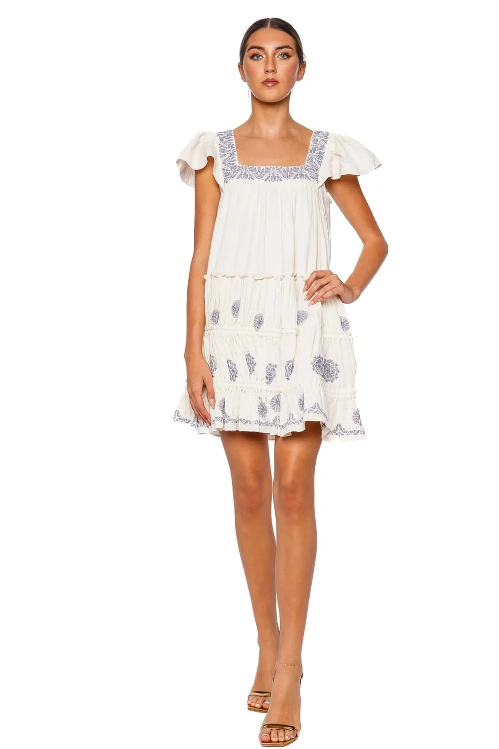 Kiran Embroidered Cotton Ruffled Mini Dress
