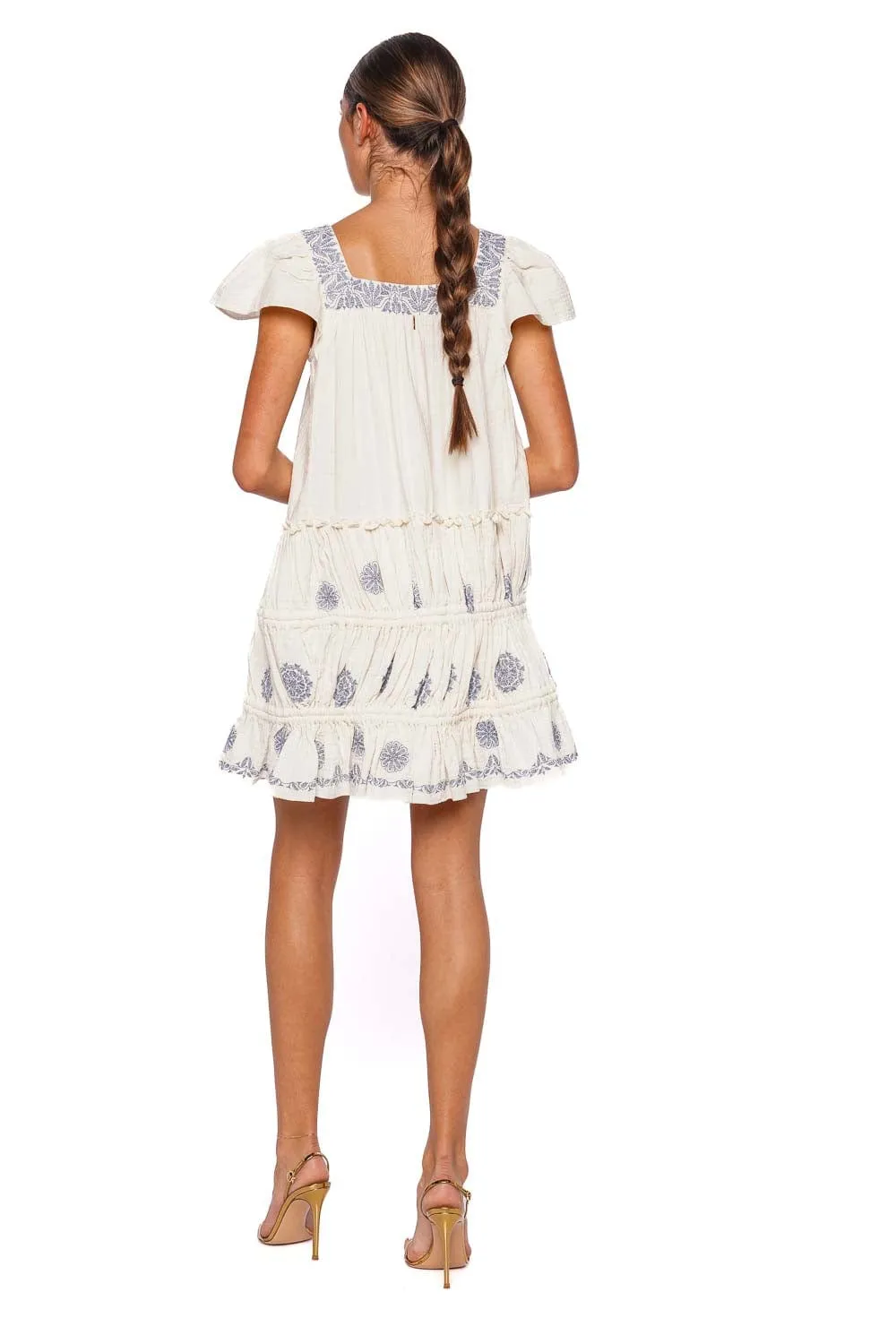 Kiran Embroidered Cotton Ruffled Mini Dress