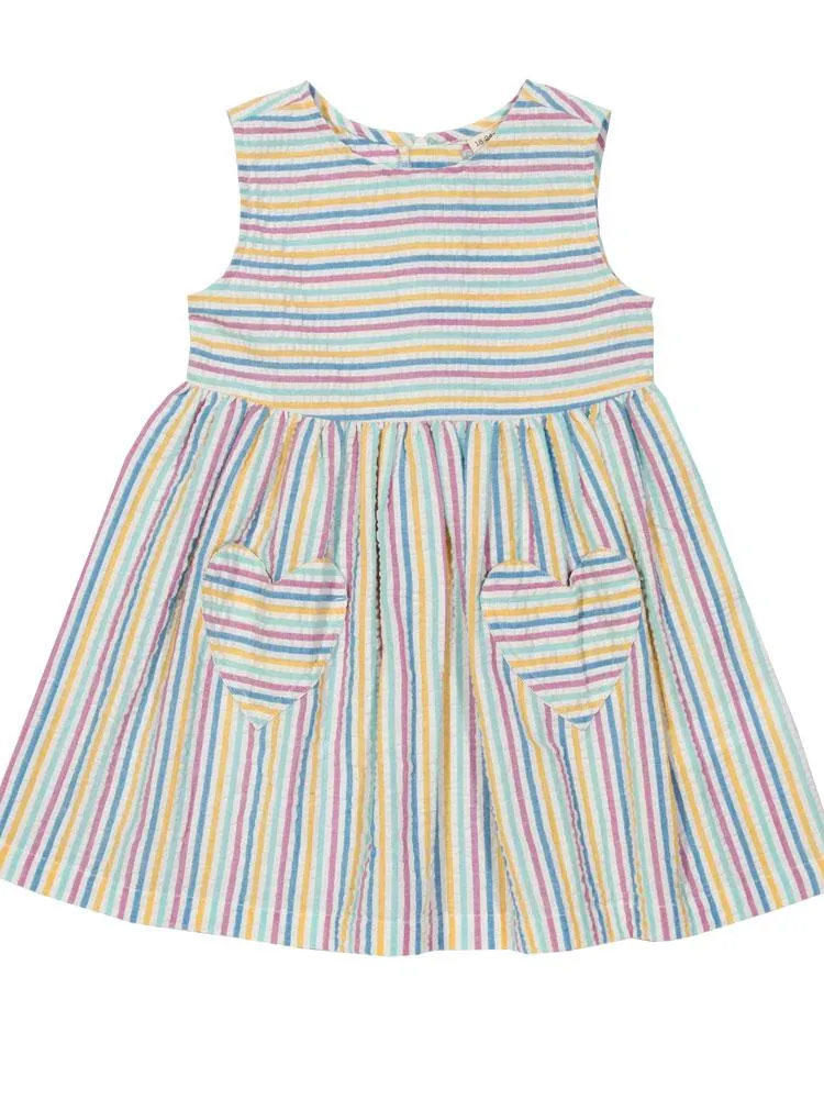 KITE Organic - Girls Seersucker Striped Heart Dress from 0-12 months
