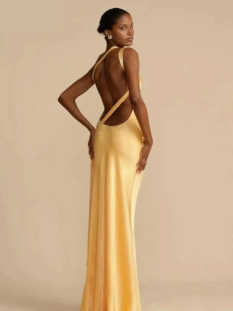 Kliou Silk Elegant Maxi Dress
