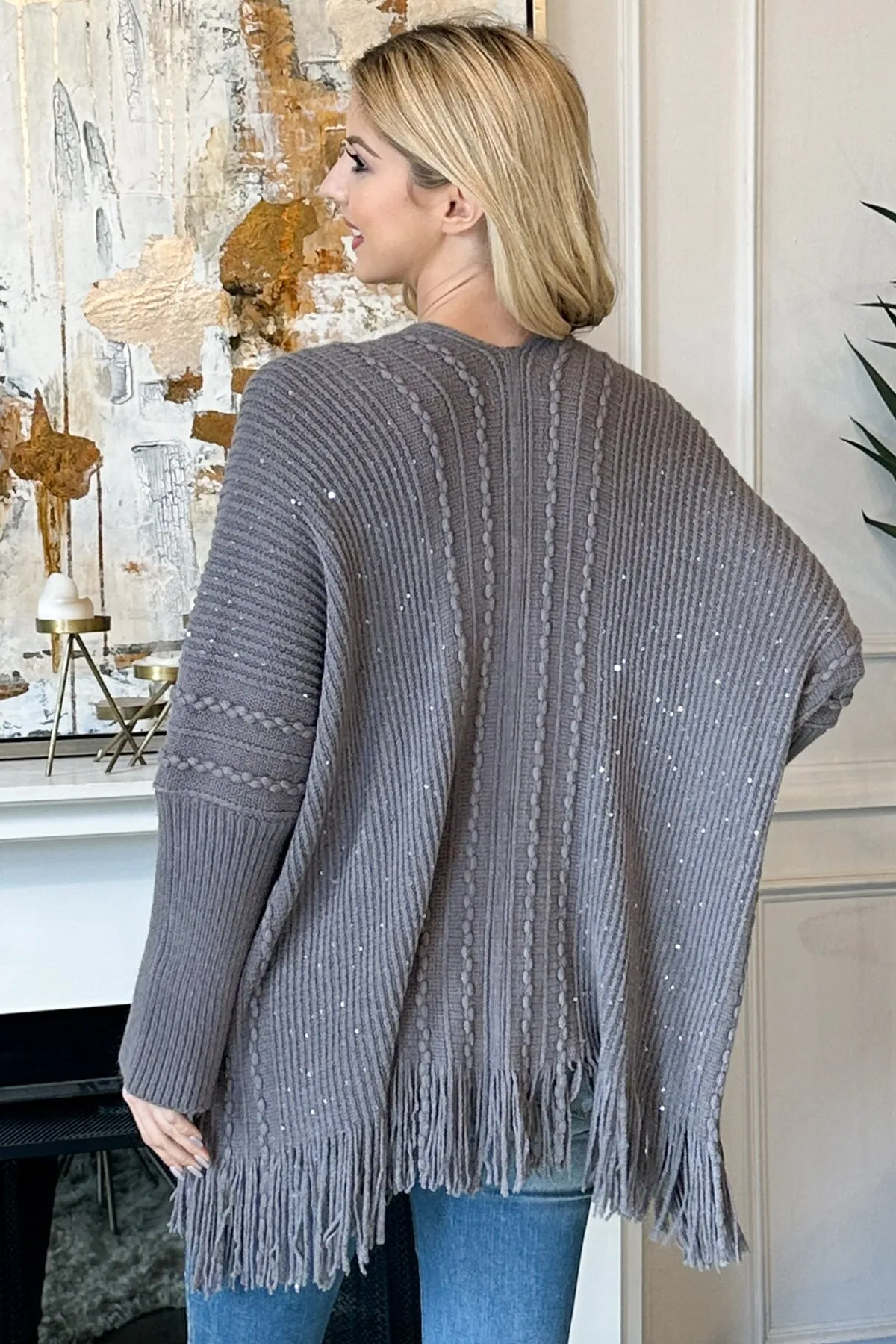 KNITTED LONG SLEEVE TEXTURED LINE PATTERN CARDIGAN