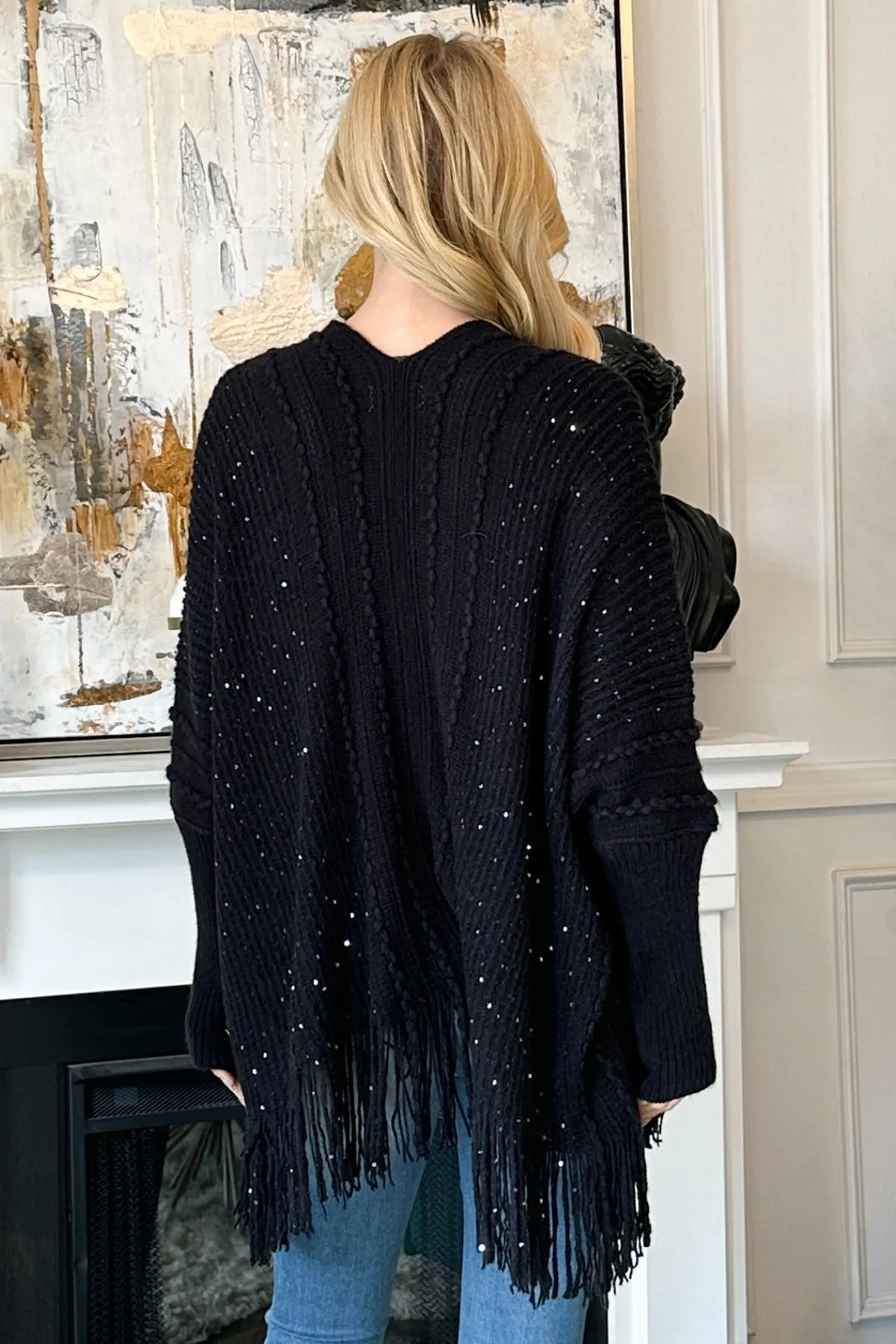 KNITTED LONG SLEEVE TEXTURED LINE PATTERN CARDIGAN