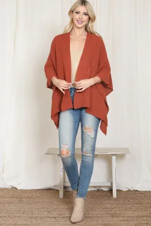 KNITTED SOLID COLOR INTERLOCK WRAP KIMONO