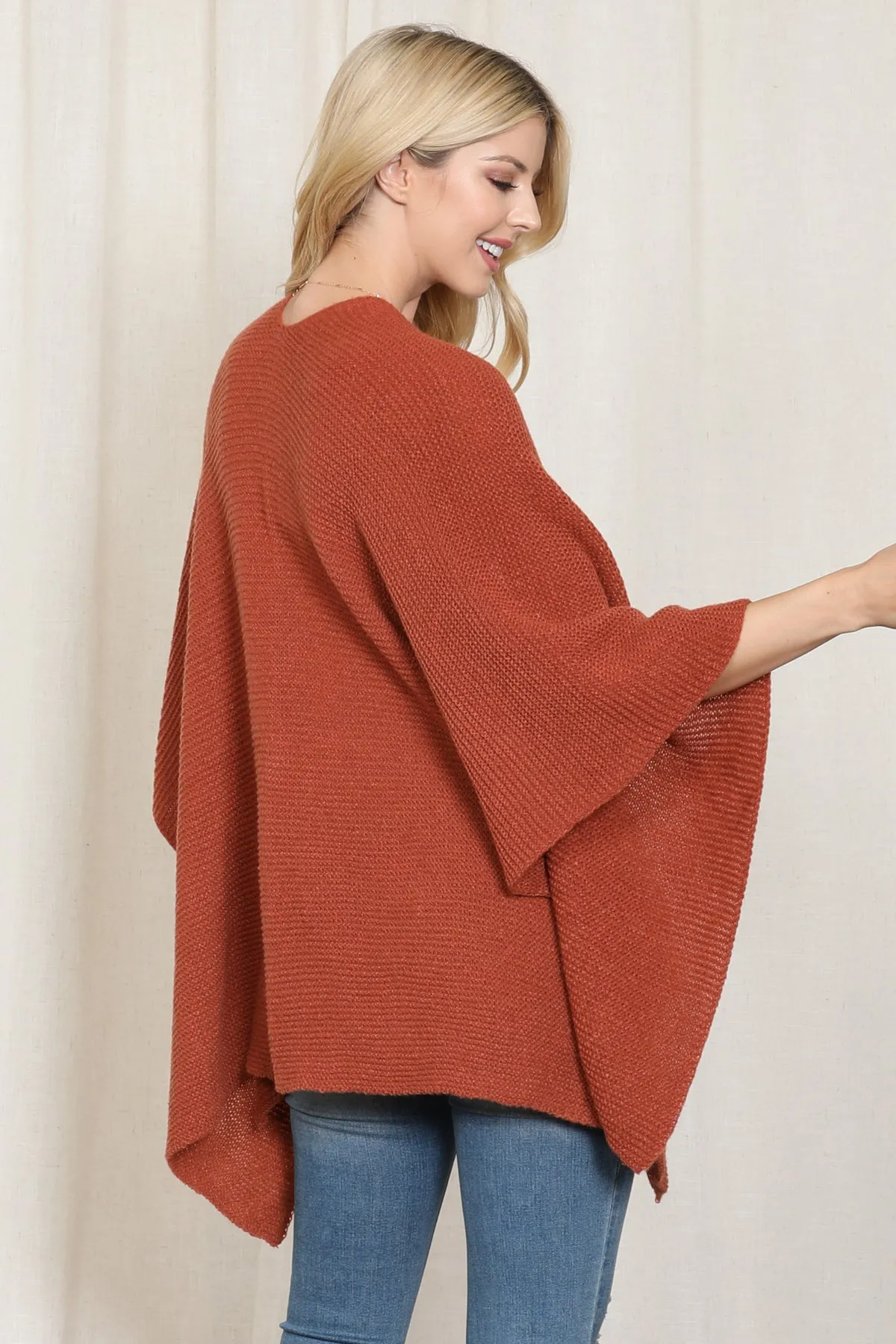 KNITTED SOLID COLOR INTERLOCK WRAP KIMONO
