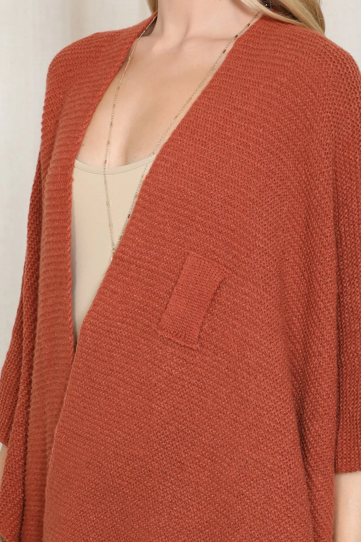 KNITTED SOLID COLOR INTERLOCK WRAP KIMONO