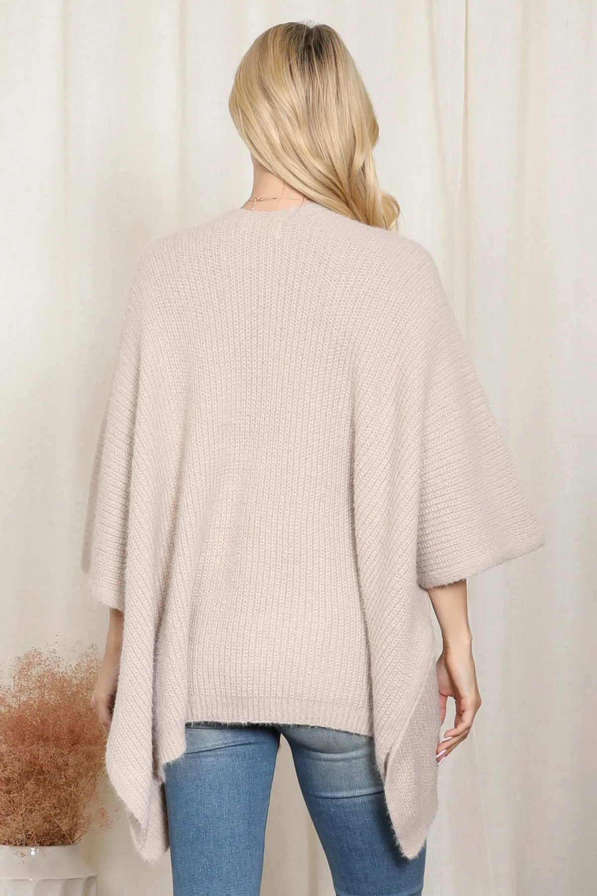KNITTED SOLID COLOR WITH POCKET KIMONO