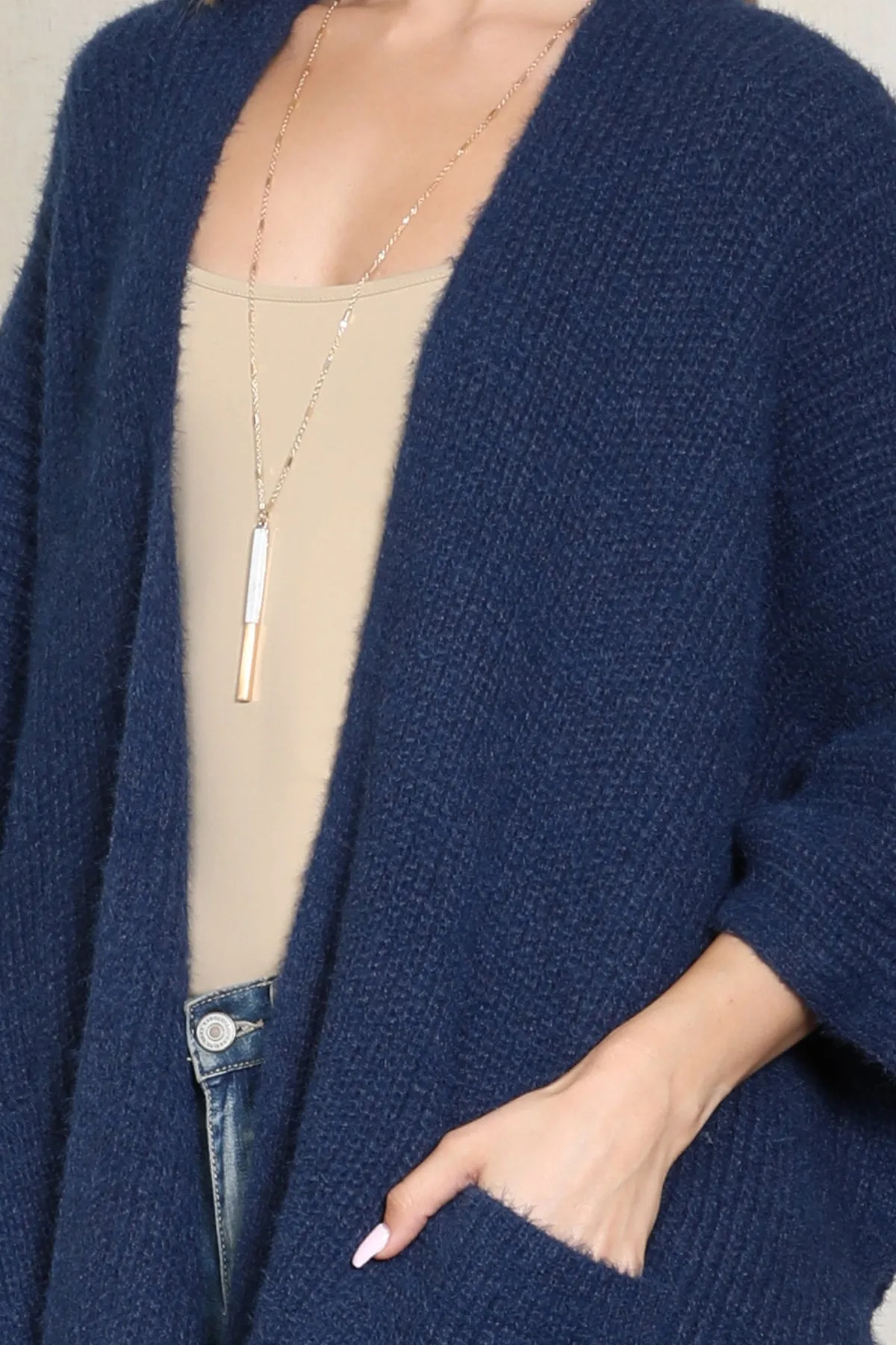 KNITTED SOLID COLOR WITH POCKET KIMONO