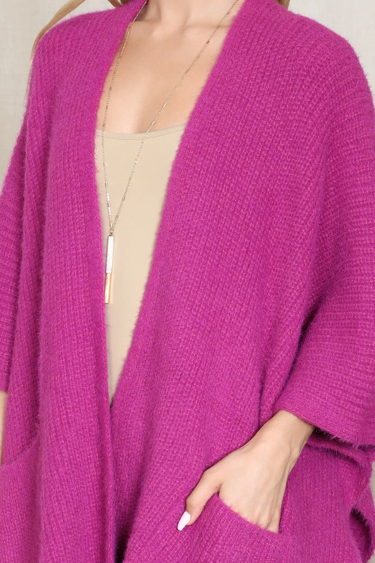 KNITTED SOLID COLOR WITH POCKET KIMONO