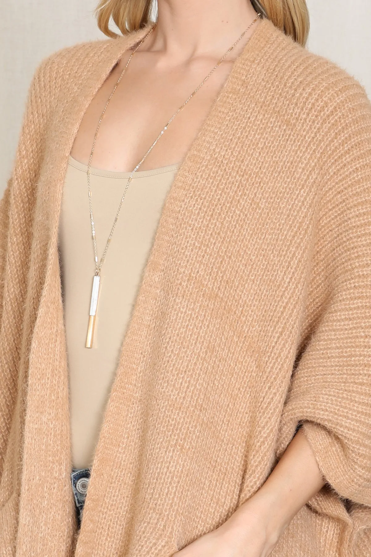 KNITTED SOLID COLOR WITH POCKET KIMONO