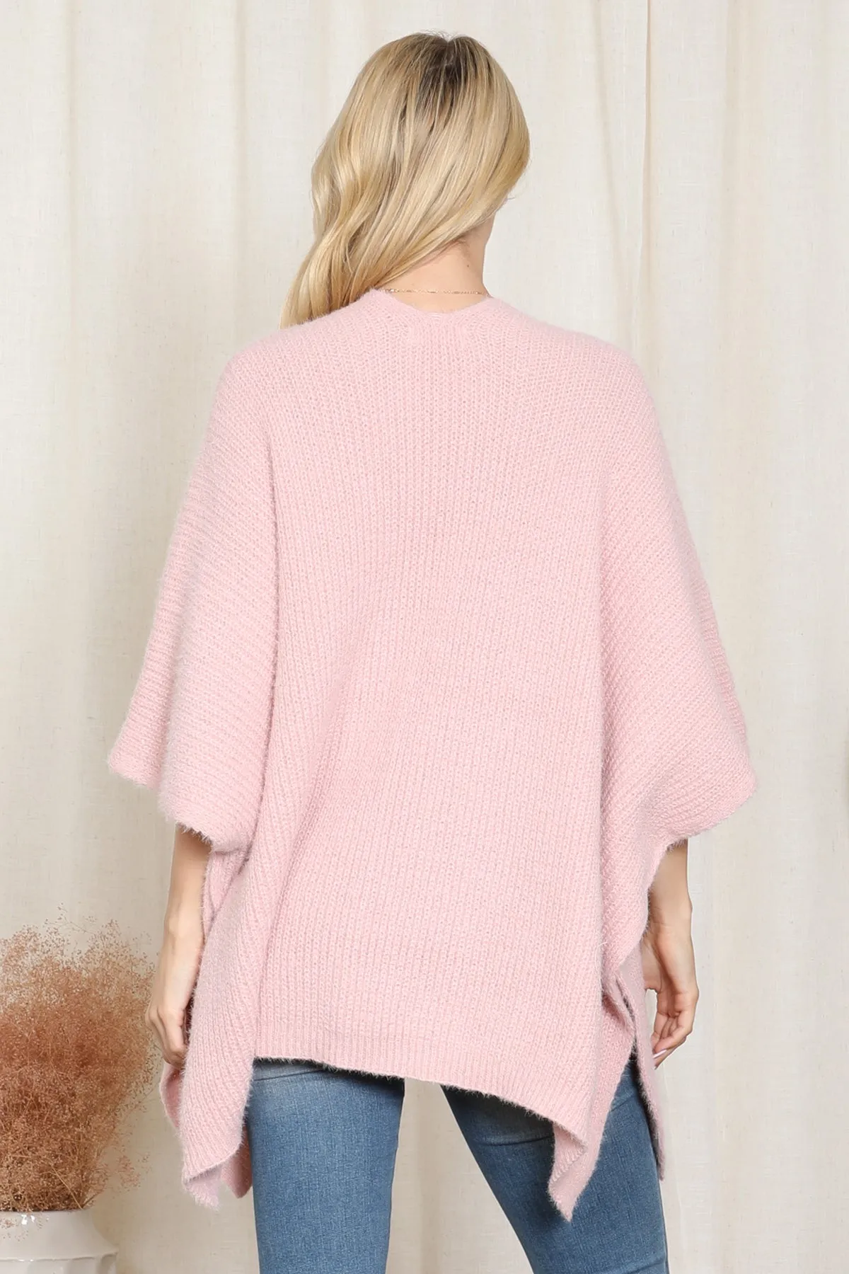 KNITTED SOLID COLOR WITH POCKET KIMONO