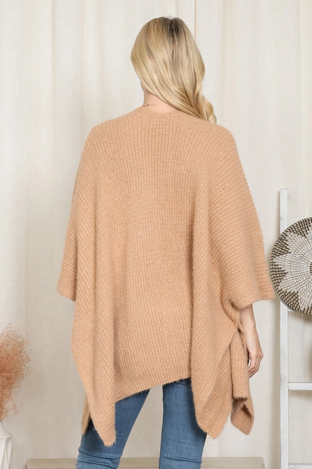 KNITTED SOLID COLOR WITH POCKET KIMONO