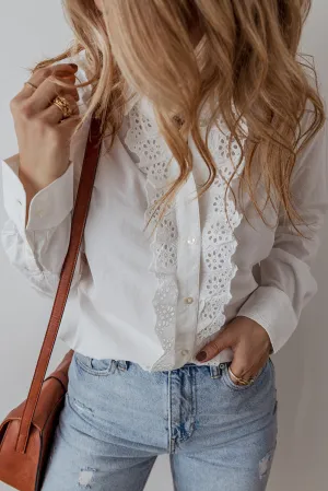 Lace Crochet Trim  Buttoned Shirt