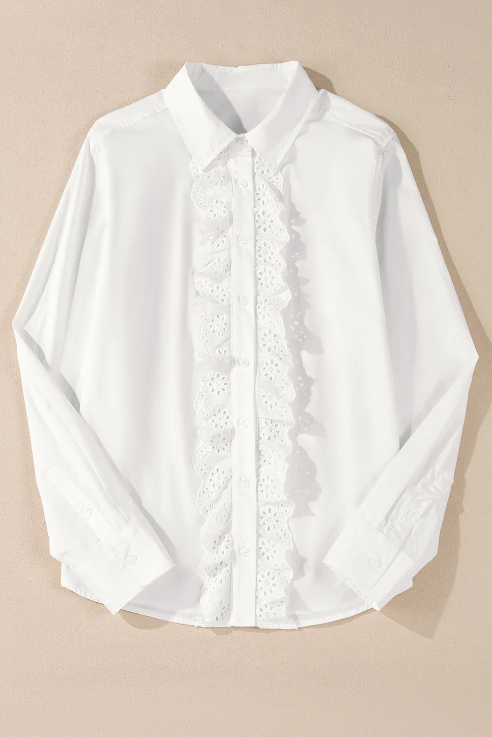 Lace Crochet Trim  Buttoned Shirt