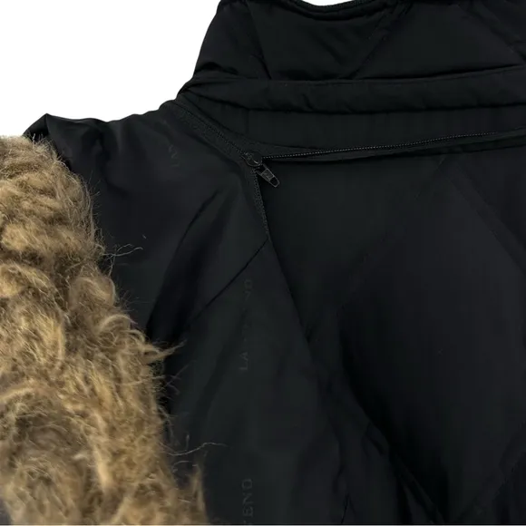 Lands End Black Diamond Quilted Faux Fur Trim Hood Goose Down Puffer Coat sz 2X