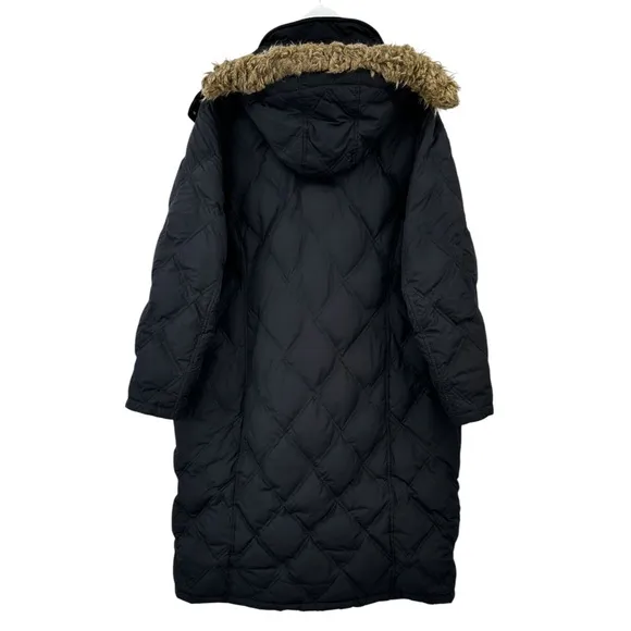 Lands End Black Diamond Quilted Faux Fur Trim Hood Goose Down Puffer Coat sz 2X