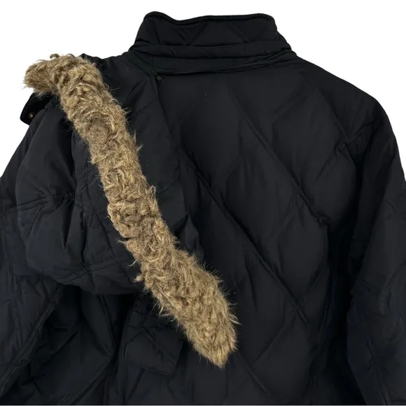 Lands End Black Diamond Quilted Faux Fur Trim Hood Goose Down Puffer Coat sz 2X