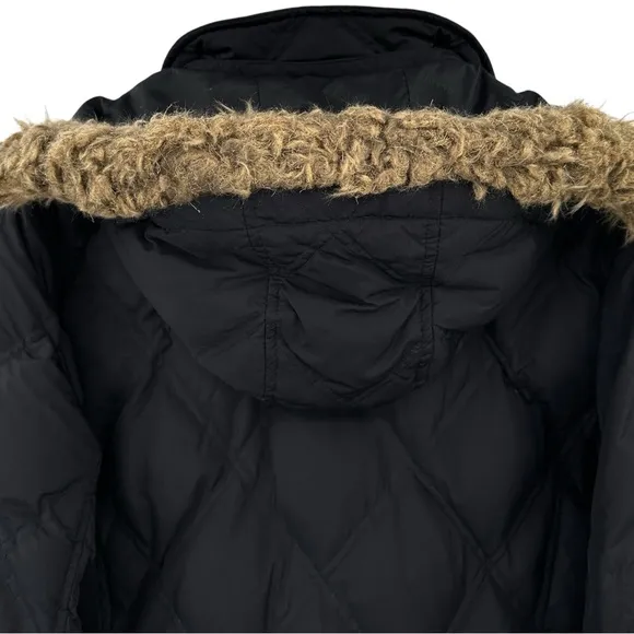 Lands End Black Diamond Quilted Faux Fur Trim Hood Goose Down Puffer Coat sz 2X