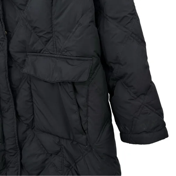 Lands End Black Diamond Quilted Faux Fur Trim Hood Goose Down Puffer Coat sz 2X