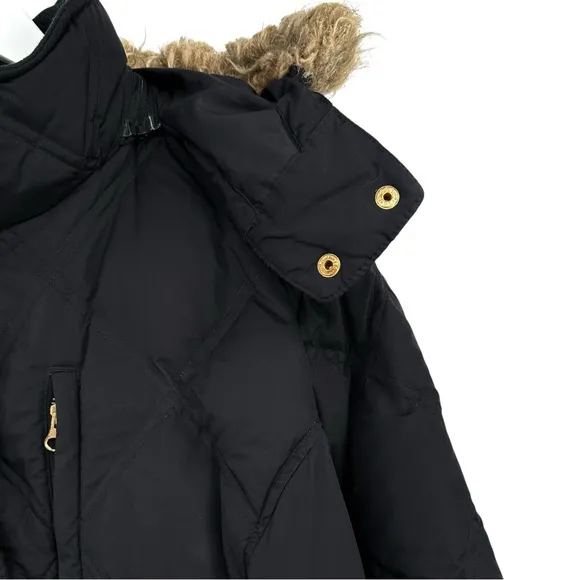 Lands End Black Diamond Quilted Faux Fur Trim Hood Goose Down Puffer Coat sz 2X