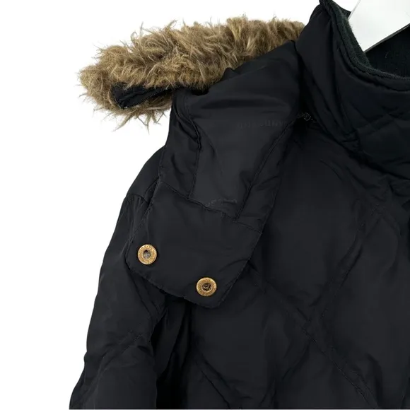 Lands End Black Diamond Quilted Faux Fur Trim Hood Goose Down Puffer Coat sz 2X