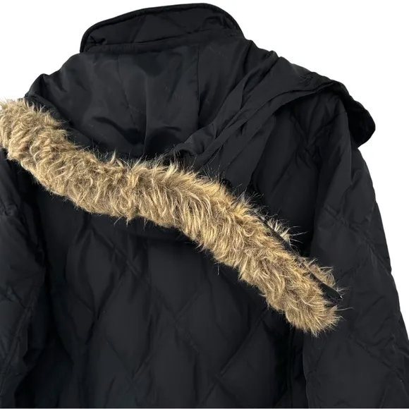 Lands End Black Diamond Quilted Faux Fur Trim Hood Goose Down Puffer Coat sz 2X