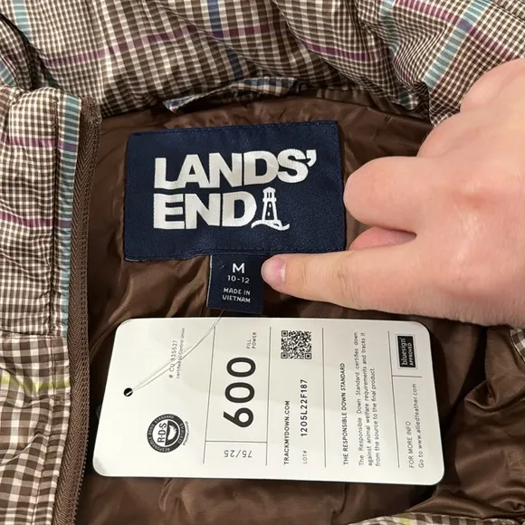 Lands' End Down Puffer Vest in Alabaster Glen Plaid size M ( 10 - 12 )