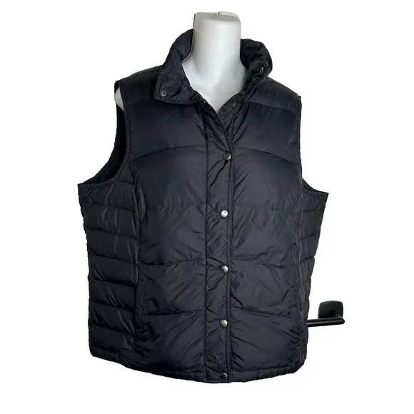 Lands End Goose Down Puffer Vest Insulated Snap Buttons Black sz L 14- 16