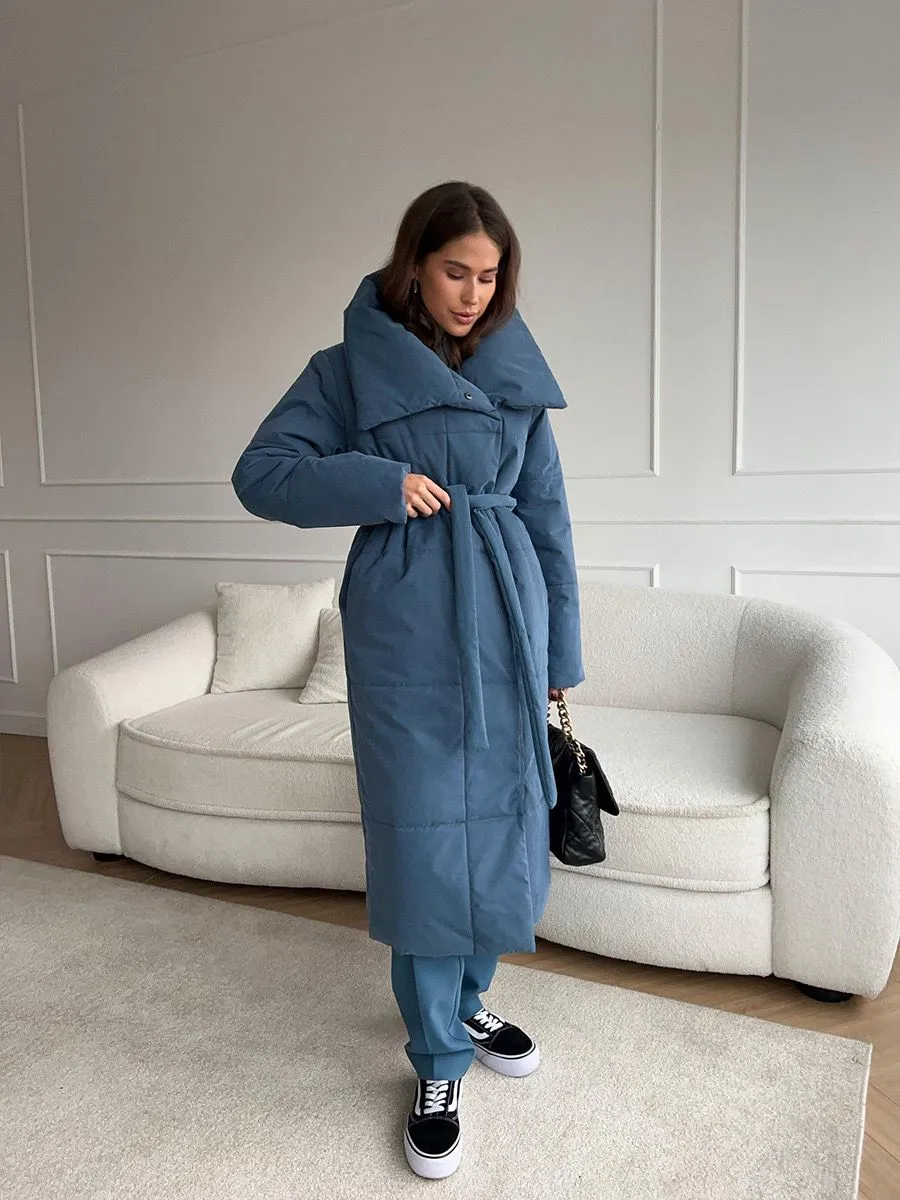 Lange Pufferjacke mit Gürtel Beige - Selene