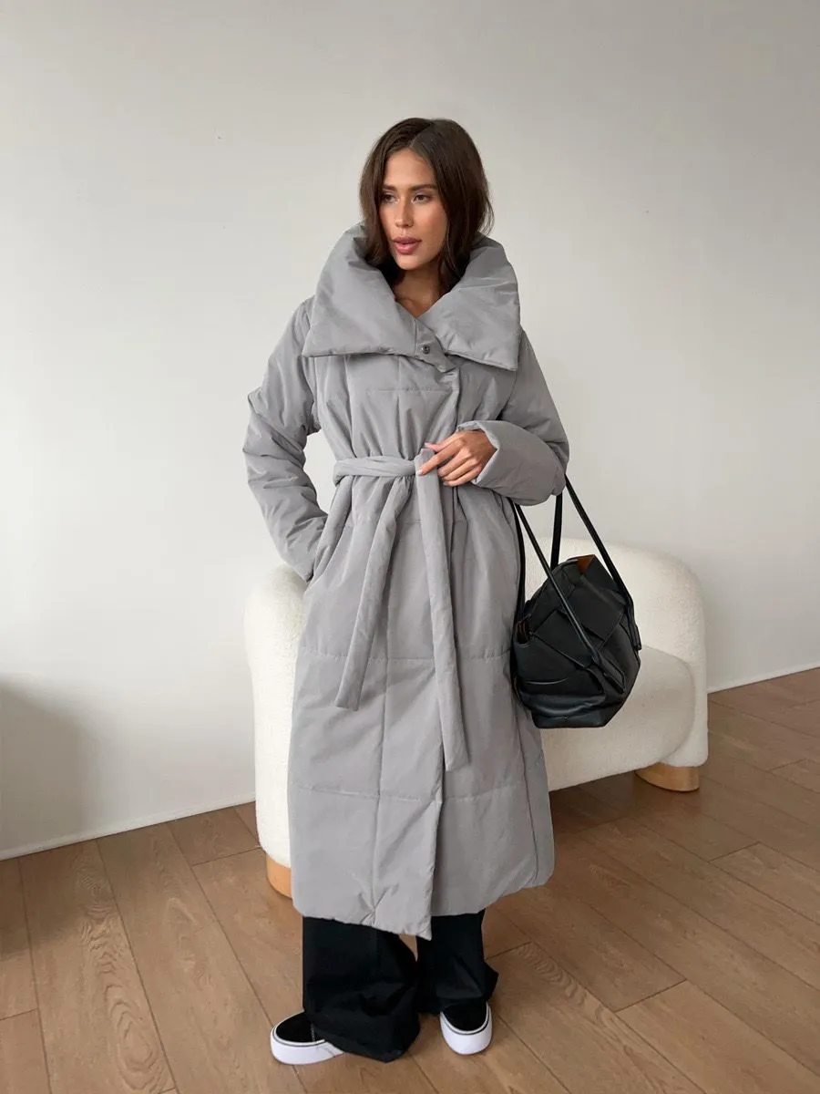 Lange Pufferjacke mit Gürtel Beige - Selene