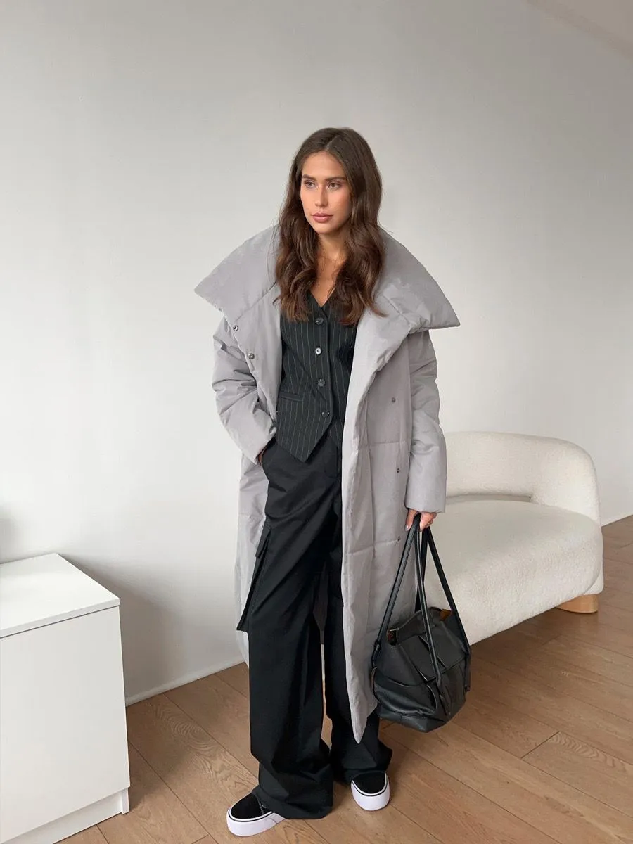Lange Pufferjacke mit Gürtel Beige - Selene