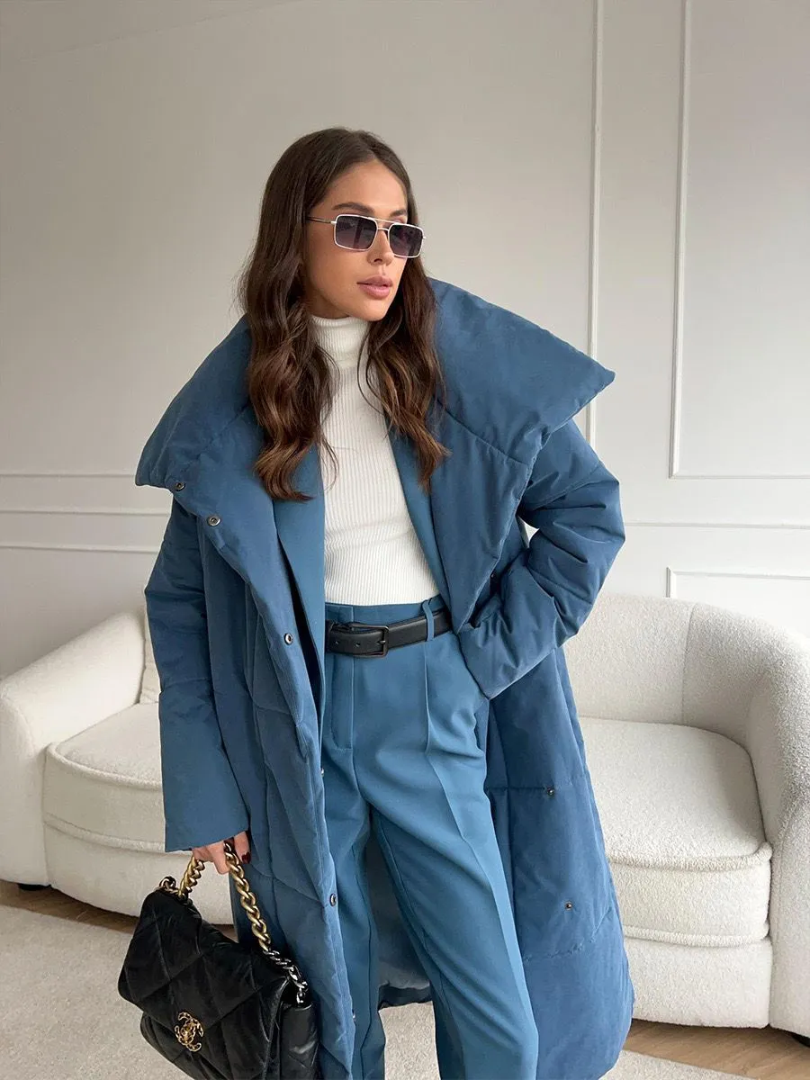 Lange Pufferjacke mit Gürtel Beige - Selene
