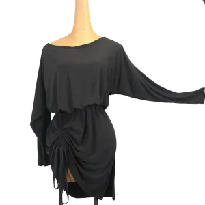 Latin dance clothing adult women's long-sleeved dance slanted shoulder drawstring clothing exercise dance dress skirt
