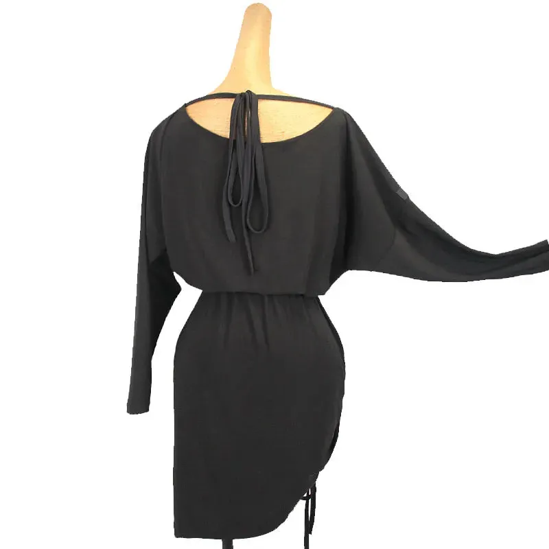 Latin dance clothing adult women's long-sleeved dance slanted shoulder drawstring clothing exercise dance dress skirt