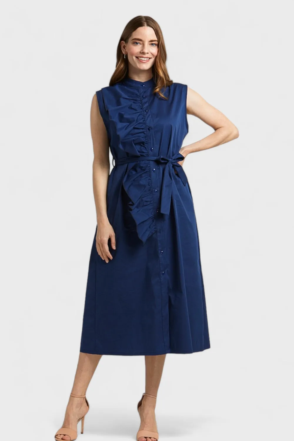 Lauren Navy Blue Ruffled Shirt Dress